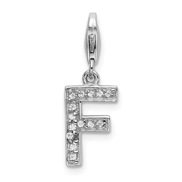 Amore La Vita Sterling Silver Rhodium-plated Polished CZ Letter F Initial Charm - Picture 1 of 4